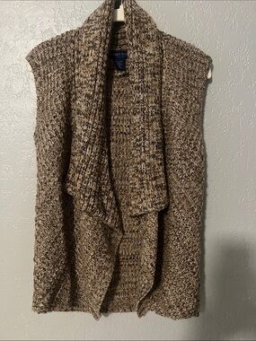 Karen Scott Marled Brown Open-Front Shawl Cardigan Vest